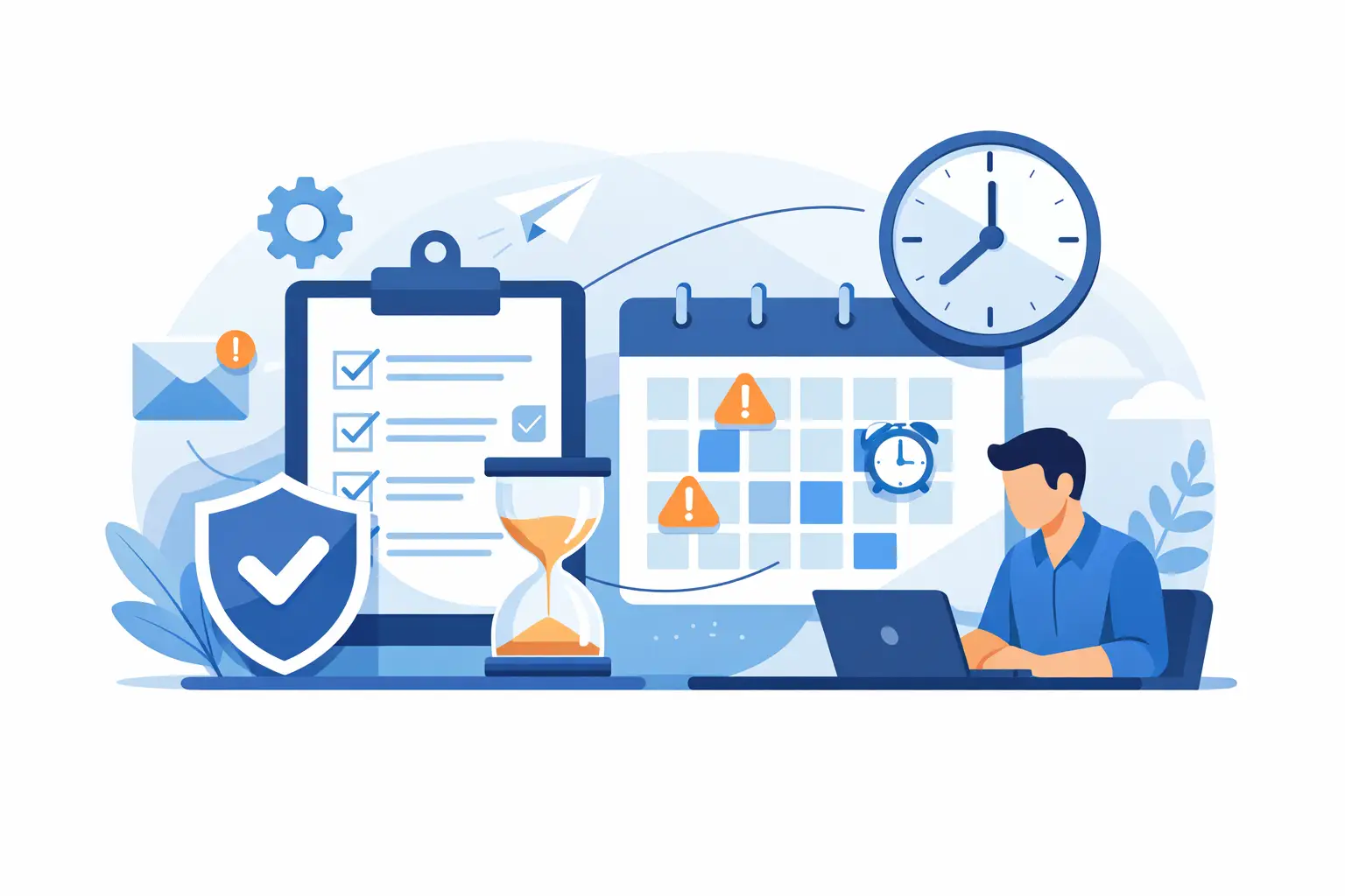 Automated compliance deadline reminders visualized with a staffing workflow, deadline calendar, and verified document controls.